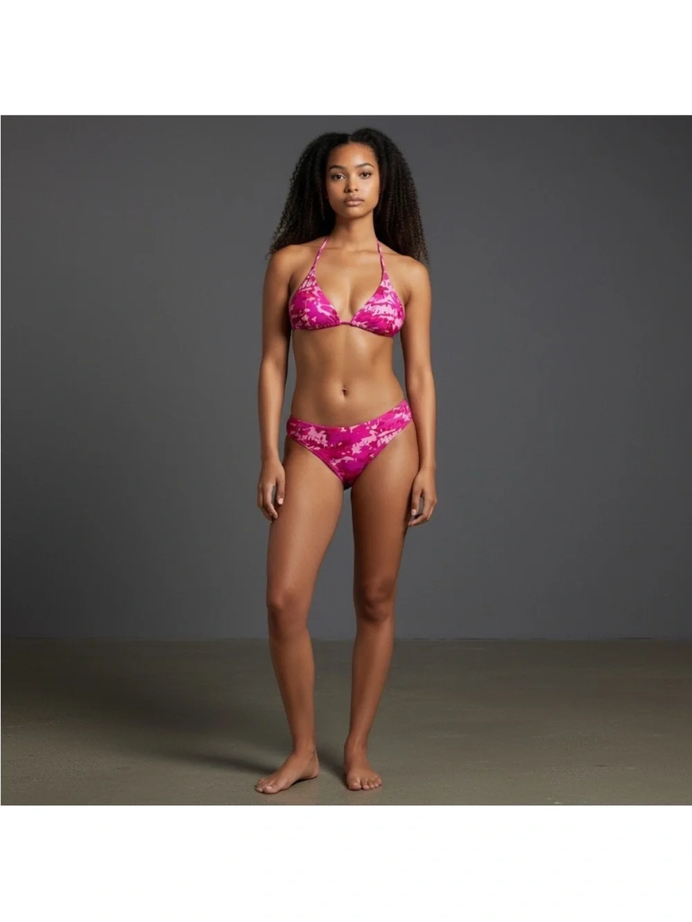 SKIMS SWIM TRIANGLE BIKINI TOP IN PINK CAMO size XL